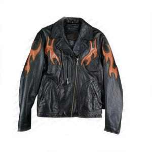 Harley Davidson Leather Flames Jacket - Etsy