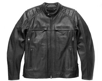 Harley-Davidson Men's Cowhide Leather Biker Jacket – Waterproof Pockets, Reflective Piping
