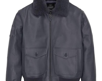 Men’s Avirex Limited Edition G-1 Leather Bomber Jacket – Aviator Patch, Ribbed Trims, Classic Flight Jacket