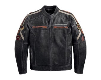 Harley-Davidson Black Boxford Leather Biker Jacket – Cowhide, YKK Zippers