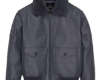 Men's Avirex Limited Edition Leather G-1 Bomber Jacket – Aviator Patch, Zip Pockets