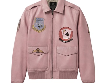Handgefertigte Avirex Pink Rindsleder A2 Fliegerjacke