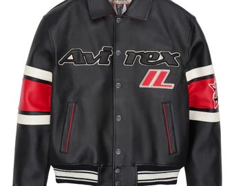 Avirex Limited Edition Chicago Black Leather Jacket – Ribbed Cuffs, Side Pockets, Biker Style