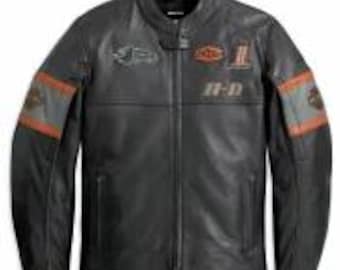 Harley-Davidson Screaming Eagle Leather Motorcycle Jacket – Black Handmade Adjustable Biker Jacket