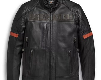 Harley-Davidson Men’s Vanocker H-D Triple Vent Leather Jacket – Black Handmade Adjustable Biker Jacket