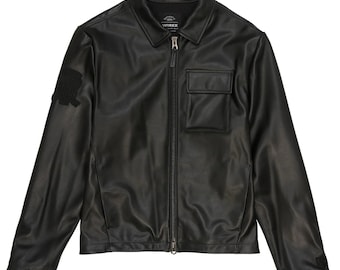 Men’s Avirex Long Sleeve Leather Shirt – Embroidered Pattern, Chest Pockets, Leather Jacket Gear