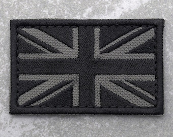 Black & Grey Union Jack Patch, Union Flag of United Kingdom British UK GB Flag (Sew On / Iron On / Hook Fastener)