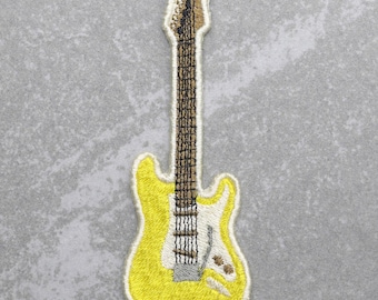 Electric Guitar Embroidered Patch, Iron On Sew On Embroidered Appliqué I, Yellow
