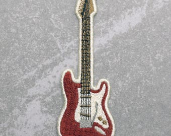 Electric Guitar Embroidered Patch, Iron On Sew On Embroidered Appliqué I, Wine Red