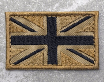 Brown Black Brown Union Jack Patch, Union Flag of United Kingdom British UK GB Flag (Sew On / Iron On / Hook Fastener)