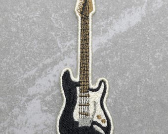 Electric Guitar Embroidered Patch, Iron On Sew On Embroidered Appliqué I, Black