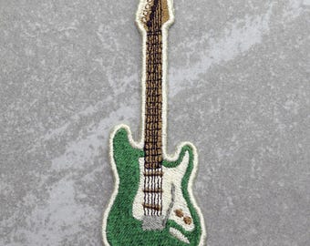 Electric Guitar Embroidered Patch, Iron On Sew On Embroidered Appliqué I, Green