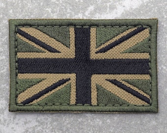 Brown Black Green Union Jack Patch, Union Flag of United Kingdom British UK GB Flag (Sew On / Iron On / Hook Fastener)