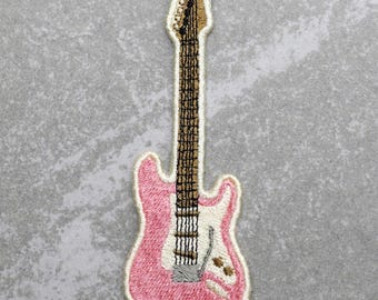 Electric Guitar Embroidered Patch, Iron On Sew On Embroidered Appliqué I, Pink