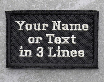 Custom Embroidered Biker Name Tag Tactical Patch, 3 Line, Black