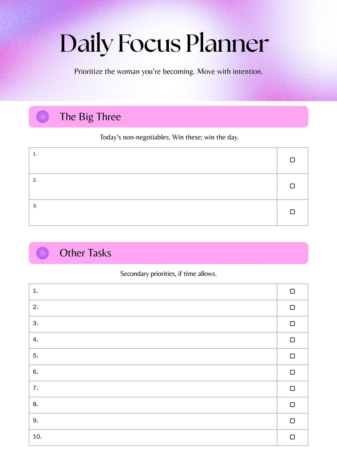 ADHD Daily Planner Printable | Focus Productivity Sheet | Best Task ...