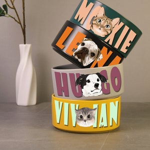 Custom Dog Bowl Cat Bowl with Pet Photo + Name Personalized Pet Food Bowl Water Bowl  Bowl Pet Portrait Puppy Gift, Gifts for dog lover