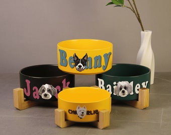 Personalisierter Hunde-/Katzennapf mit Ständer aus Foto + Name, personalisierter Hundenapf, personalisiertes Haustiergeschenk, neue Welpengeschenke, Geschenke für Hundeliebhaber