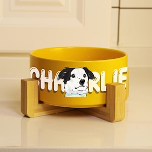 Custom Pet Photo Dog Bowl with Stand: Modern Ceramic