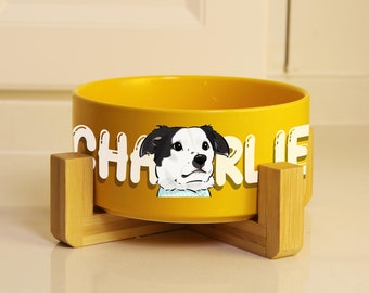 Custom Dog Bowl Using Pet Photo + Name, Dog Bowl with Stand, Custom Dog bowl, Dog Water Bowl, Pet Food Bowl, modern ceramic dog bowl