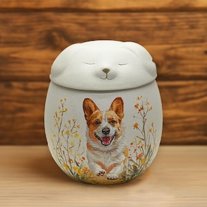 Urna para perro personalizada pintada a mano: Arte conmemorativo con retrato de mascota