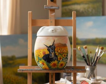 Hand-Painted Custom Dog Urn: Pet Portrait Memorial Art