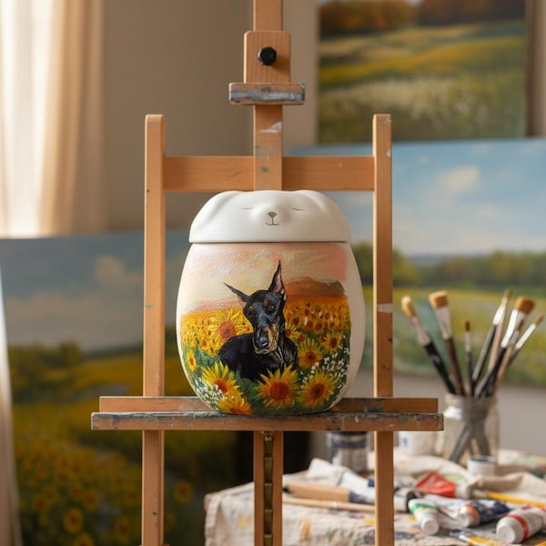 Hand-Painted Custom Dog Urn: Pet Portrait Memorial Art