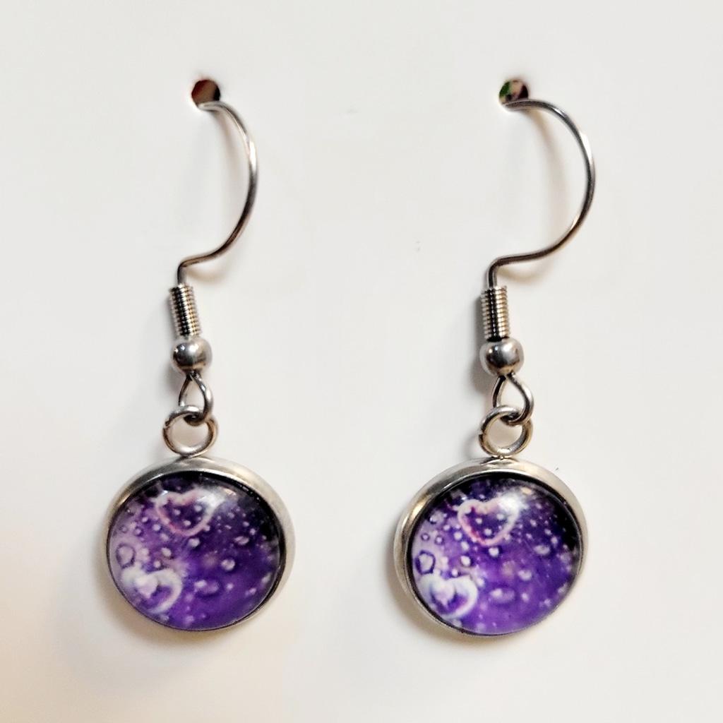 Purple heart bubble dangle drop earrings - Thumbnail 2