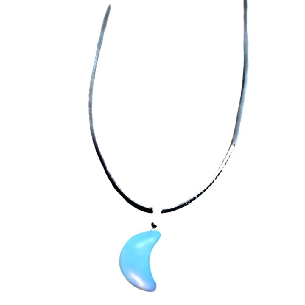 Hand Crafted Opalite Crescent Moon Pendant Corded Necklace - Thumbnail 3