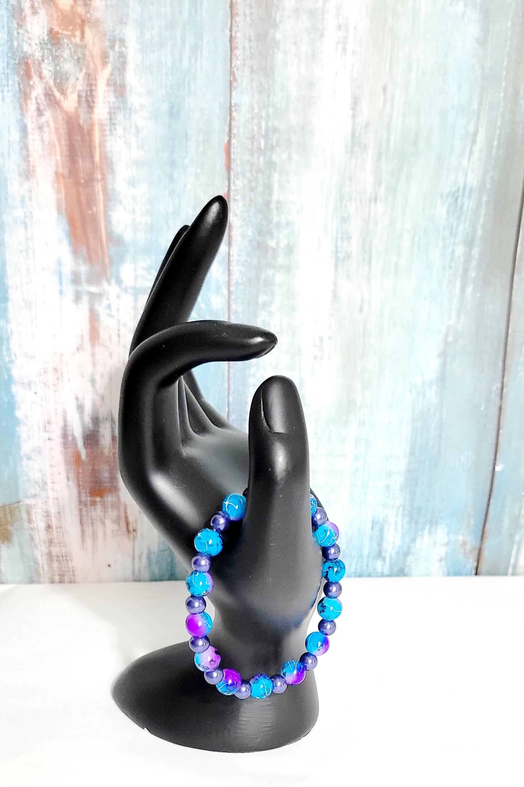 Hand crafted purple and blue acrylic bead and purple glass beaded bracelet - Thumbnail 2