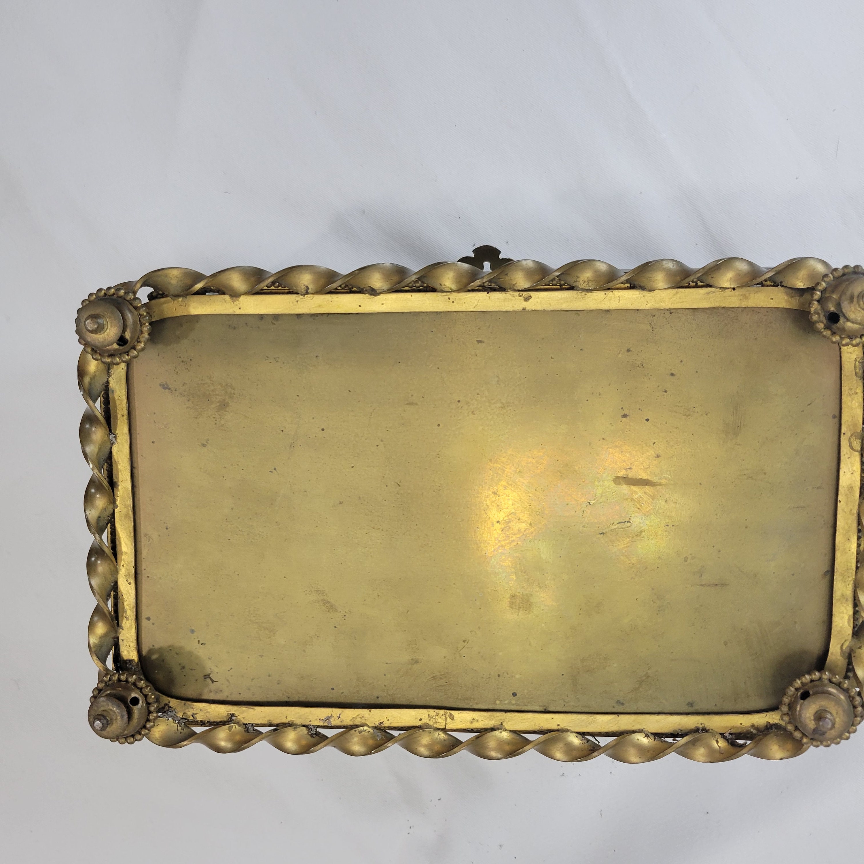 Antique French brass and glass footed jewelry box - Thumbnail 7
