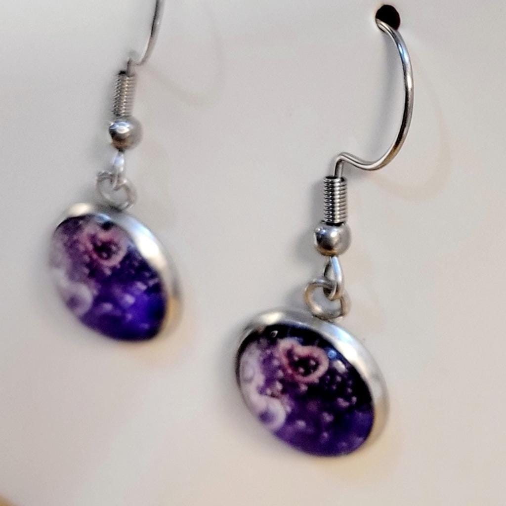 Purple heart bubble dangle drop earrings - Thumbnail 5