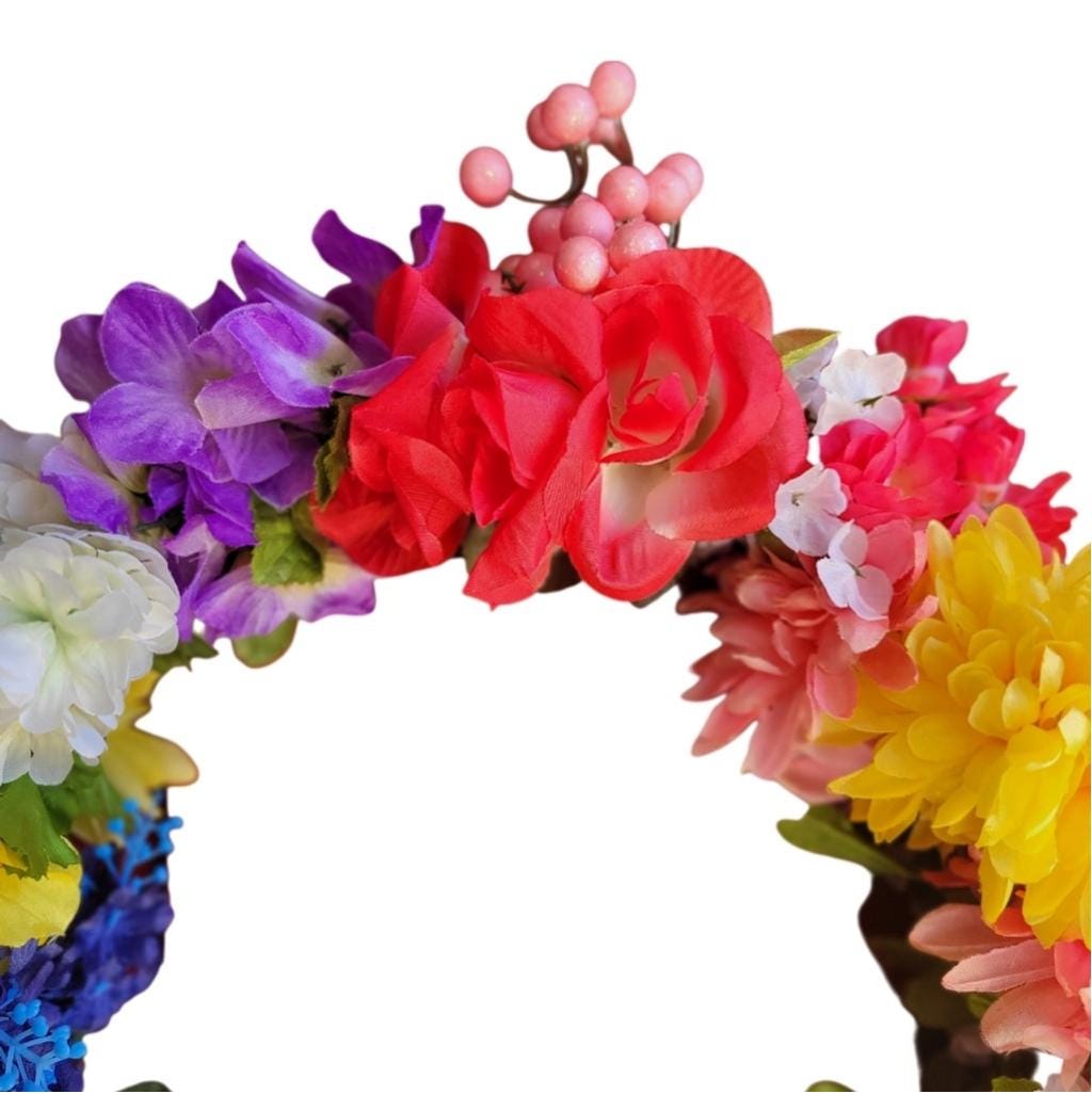Spring Summer Vibrant Rainbow Floral Wreath - Thumbnail 4