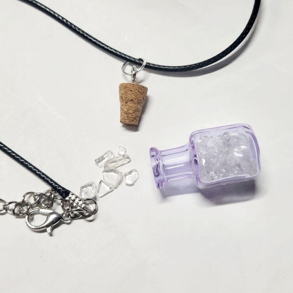 Hand crafted natural clear quartz crystal in mini wish bottle necklace - Thumbnail 2