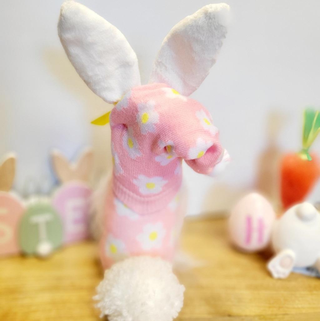 Artisanal Pink Bunny Spring Gnome with Yellow Bow Decor 11" - Thumbnail 5