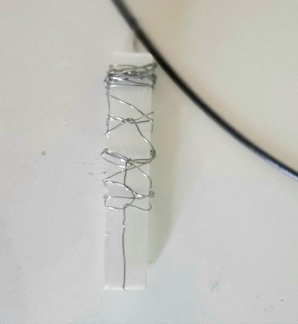 Silver Wire-Wrapped Selenite Pendant Necklace Hand Crafted - Thumbnail 2