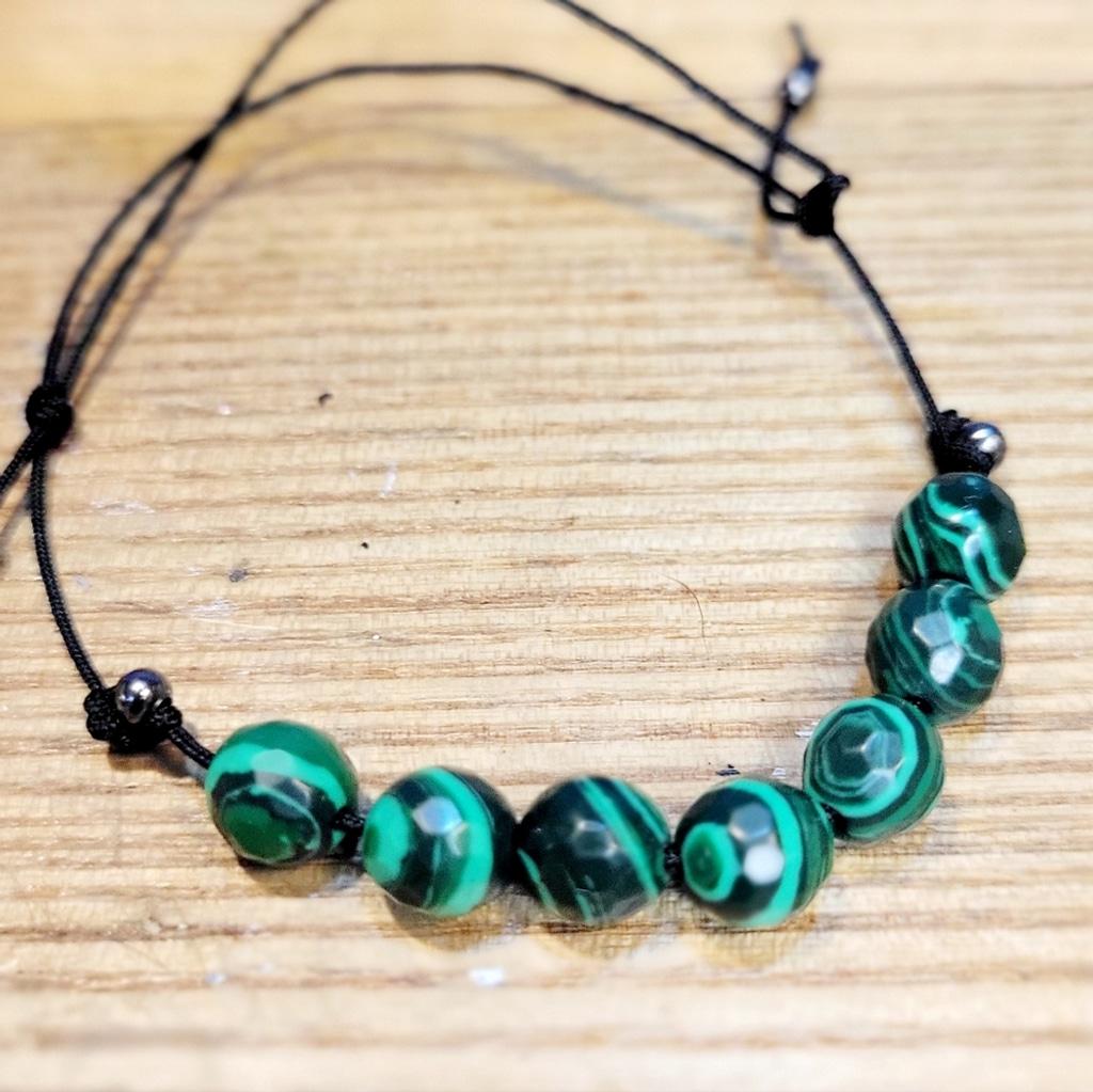 Natural Malachite crystal  adjustable slide knot bracelet - Thumbnail 2