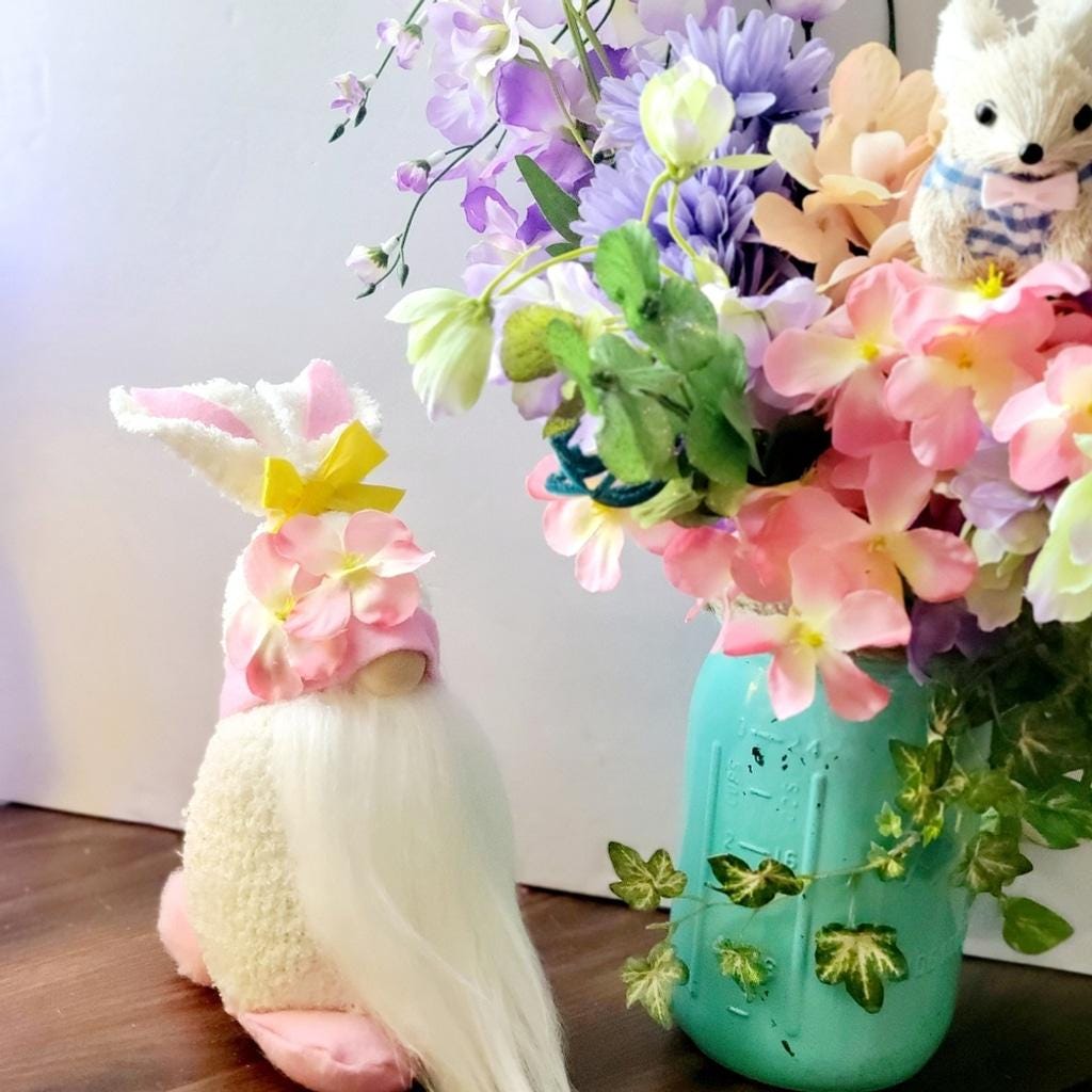 Pink Plumeria Flower Easter Bunnyy Spring Time Gnome - Thumbnail 2
