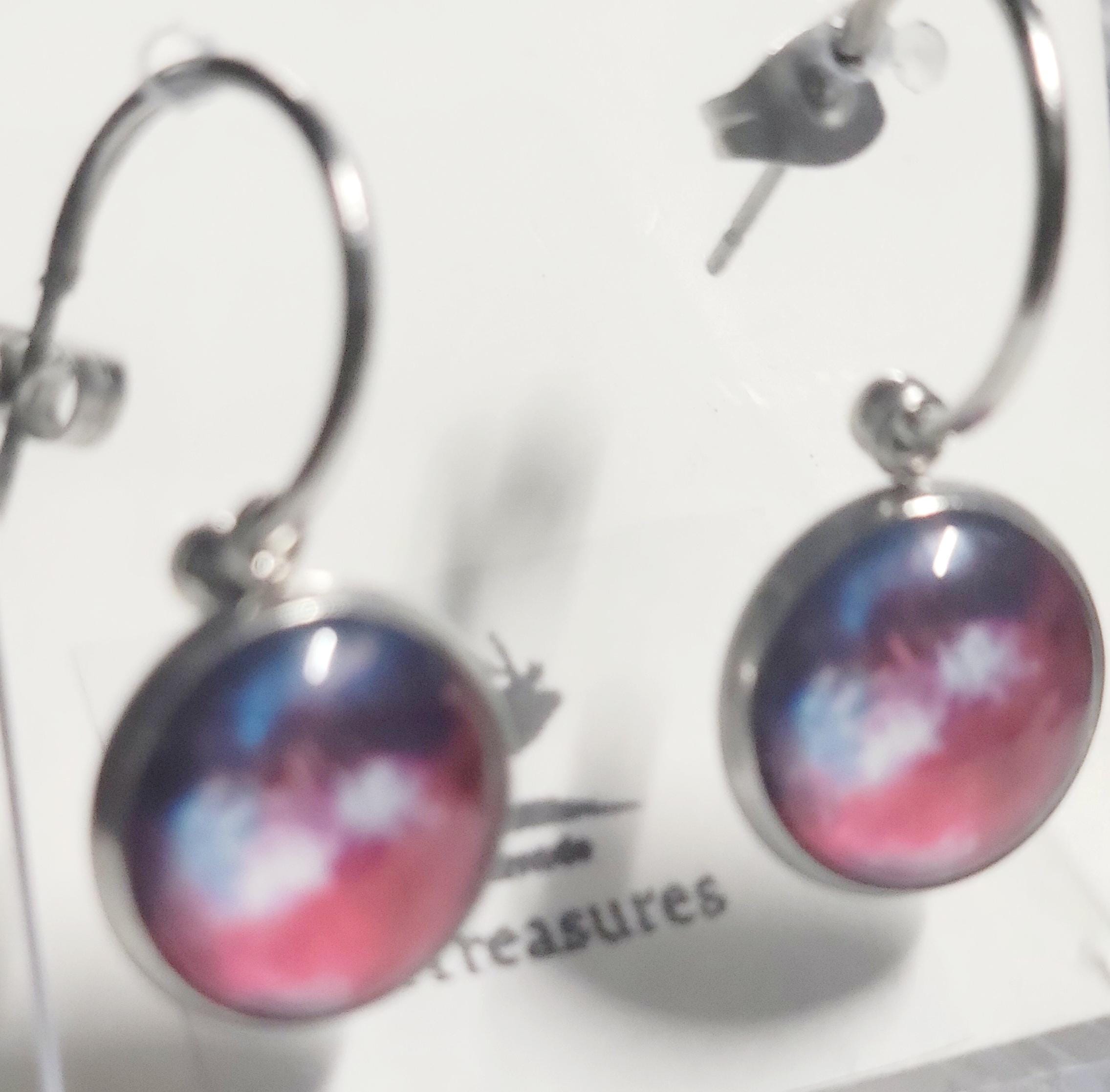 Nebula Galaxy Cosmic Ethereal Pink & Blue Hoop Earrings - Thumbnail 3