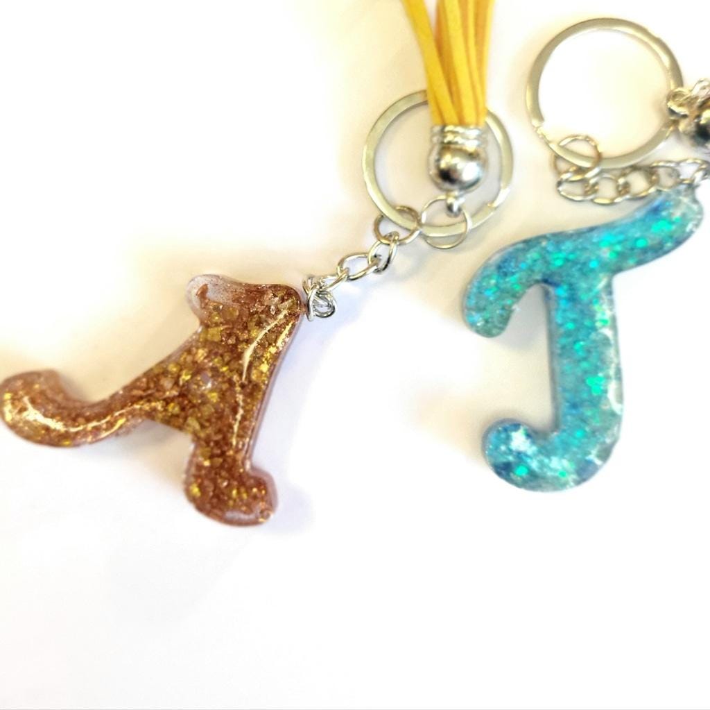 Personalized, 1.5" Resin,Shattered Glass,Glittery, Alphabet Keychains,bag charms - Thumbnail 4