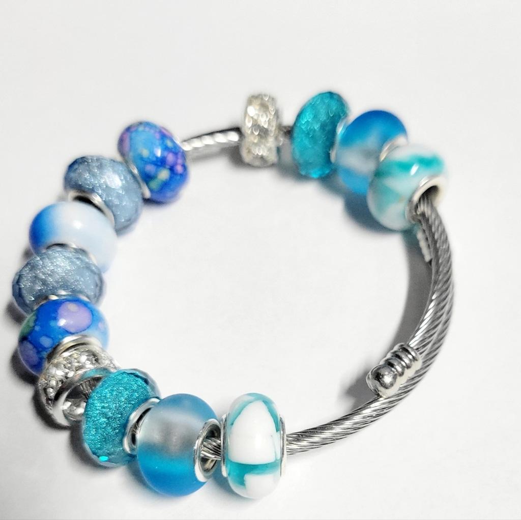European Style Large Beaded Adjustable Snake Coil Bracelet 7" - Thumbnail 4
