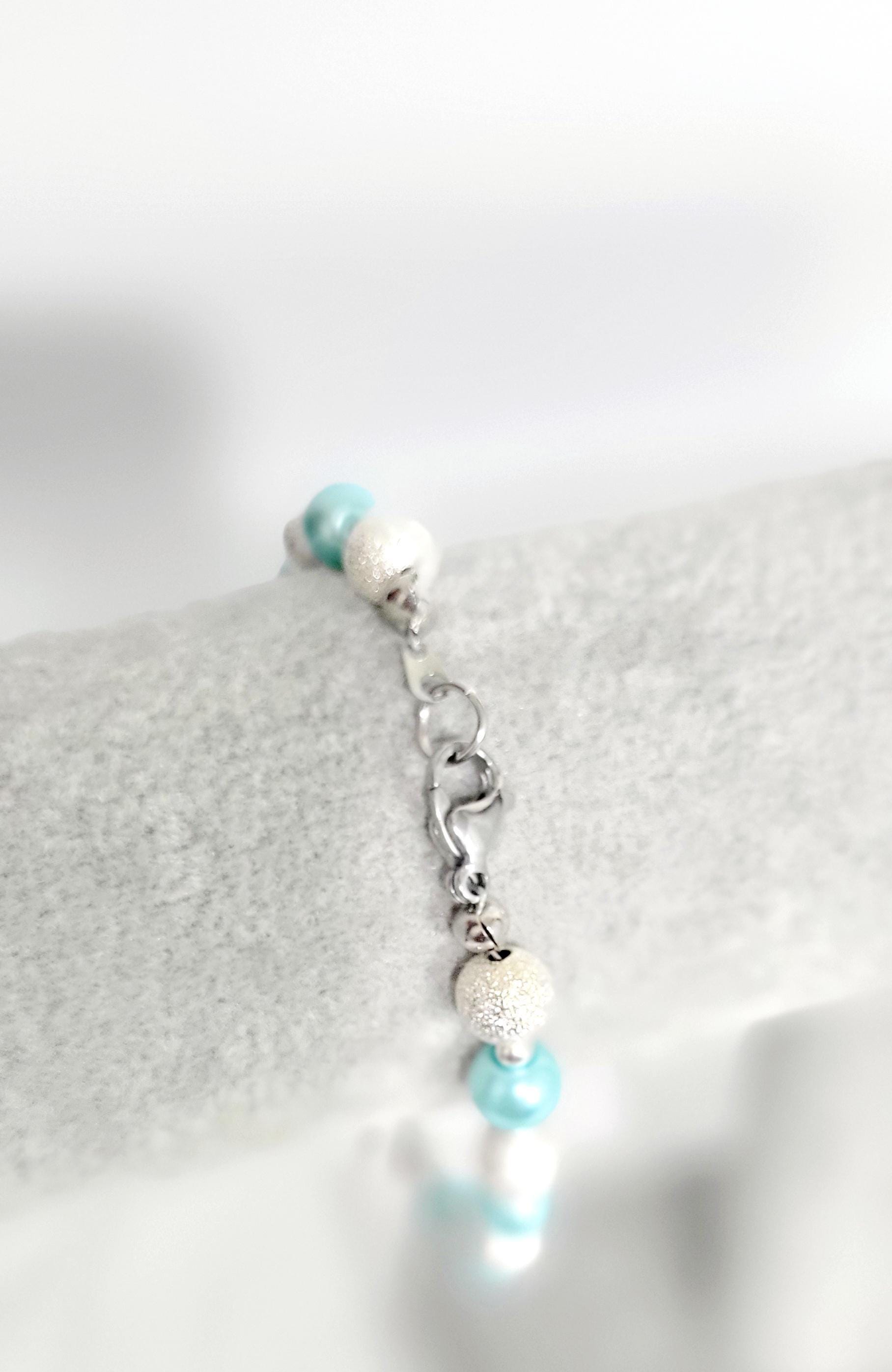 Ice blue glass beaded snowflake charm bracelet - Thumbnail 6