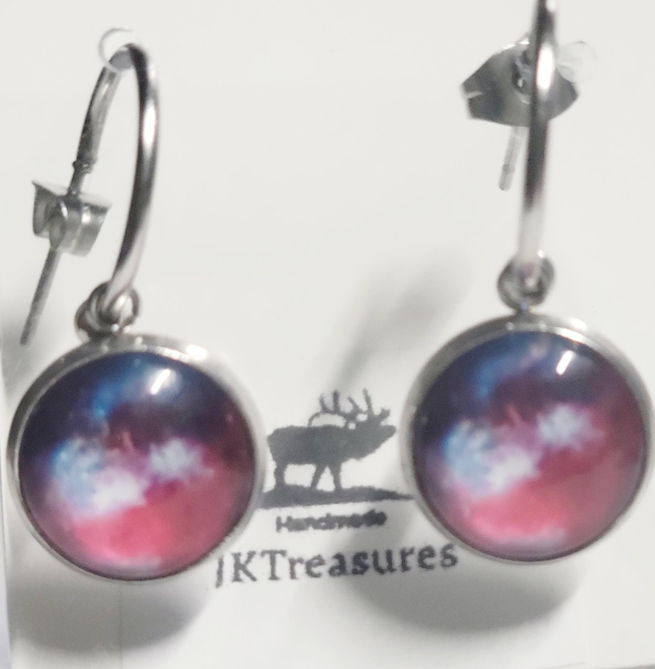 Nebula Galaxy Cosmic Ethereal Pink & Blue Hoop Earrings - Thumbnail 2