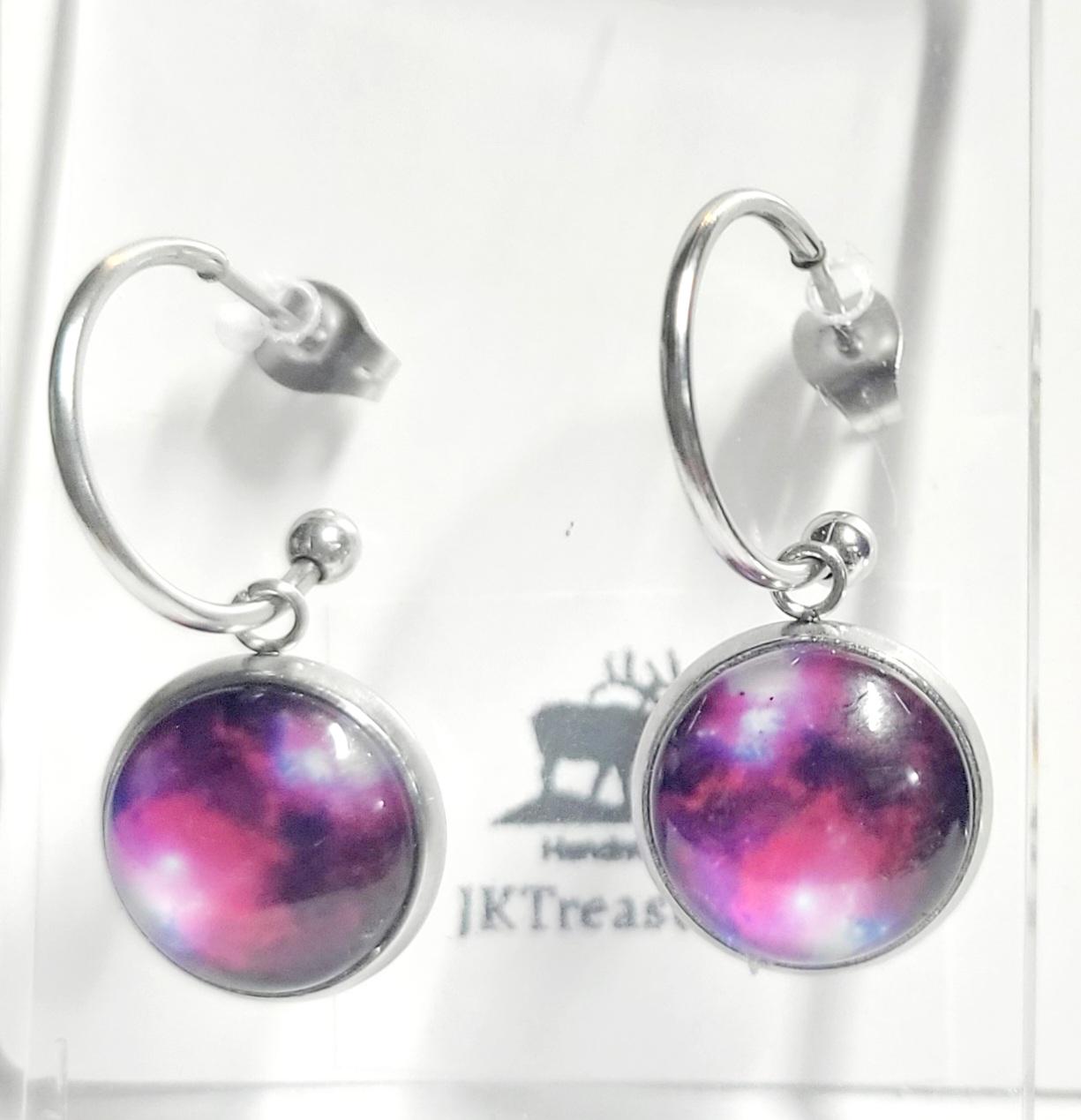 Nebula Galaxy Cosmic Ethereal Purple Hoop Earrings - Thumbnail 3