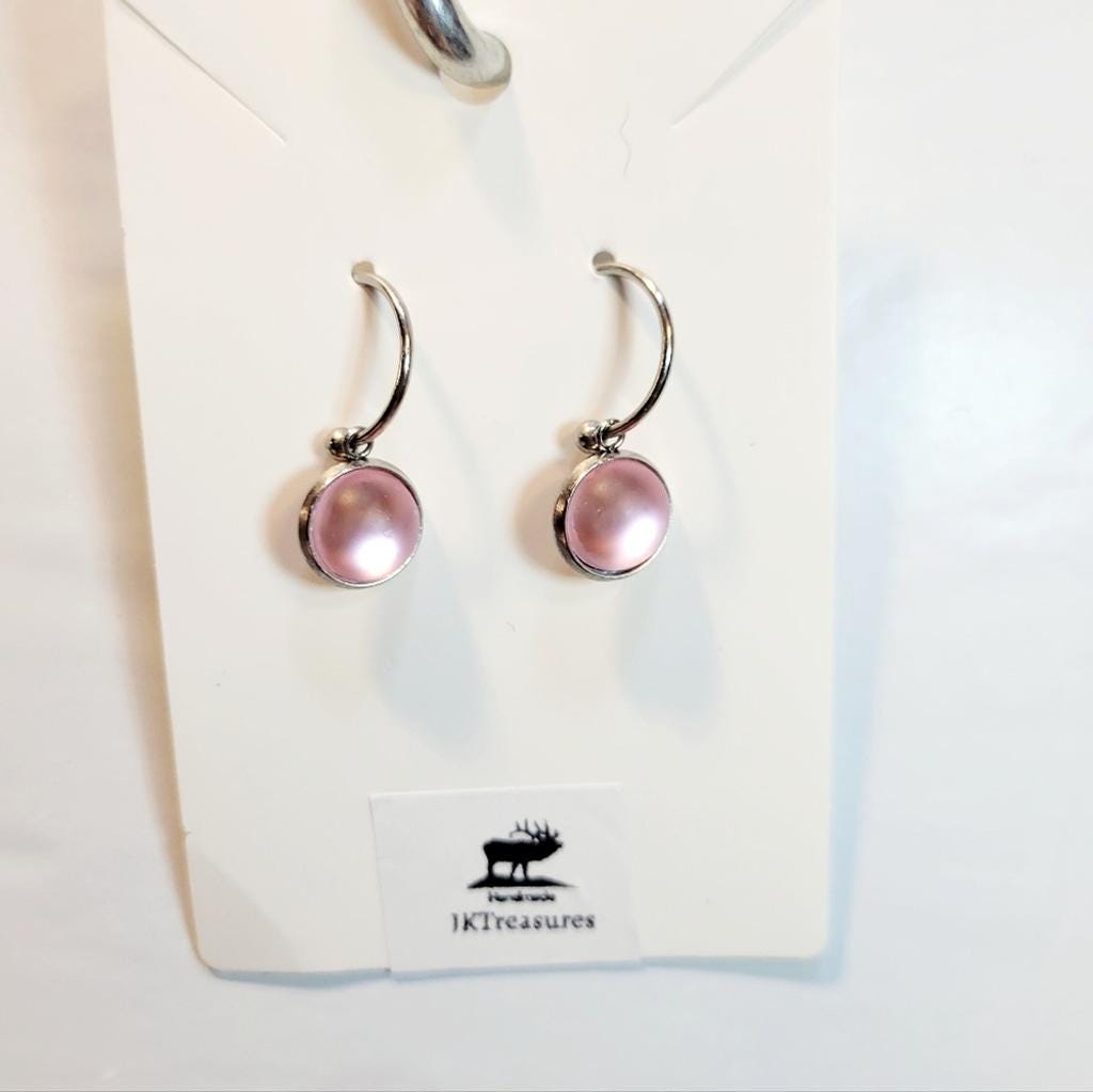 Pink Crystal Sea Glass Rhinestone Dangle Drop Hoop Earrings - Thumbnail 2