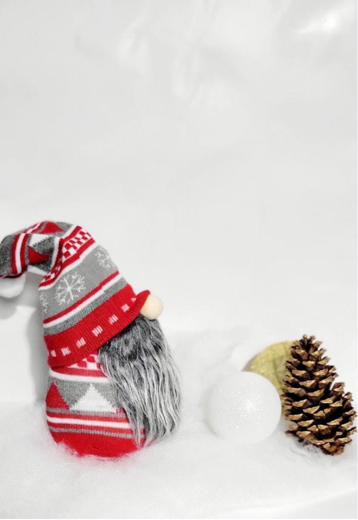 Christmas Gnome Decor, Red Grey,hand crafted - Thumbnail 2