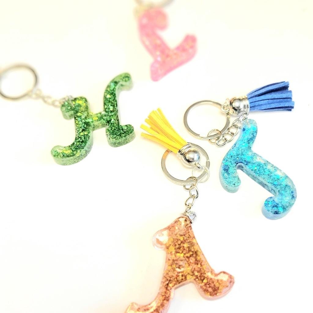 Personalized, 1.5" Resin,Shattered Glass,Glittery, Alphabet Keychains,bag charms - Thumbnail 3