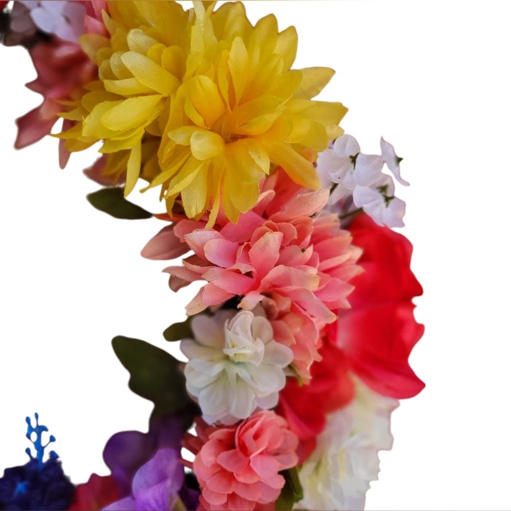 Spring Summer Vibrant Rainbow Floral Wreath - Thumbnail 5