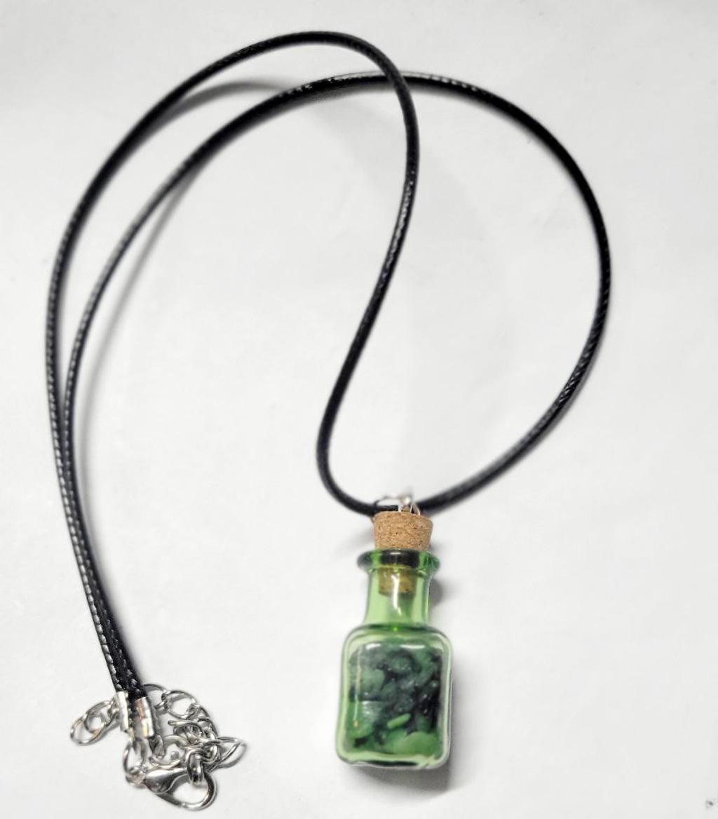 Hand crafted natural Ruby Zoisite crystal mini wish bottle pendant necklace - Thumbnail 3