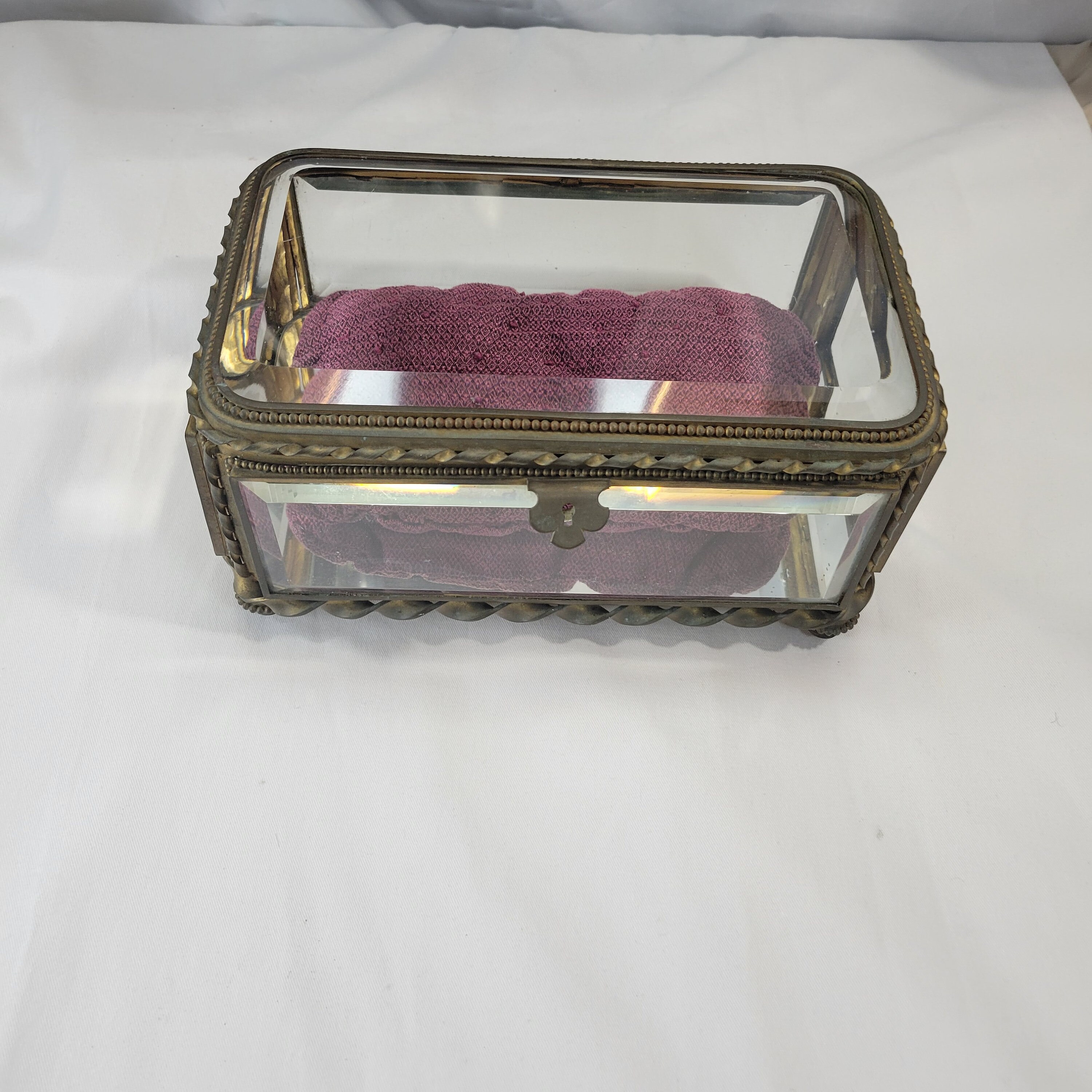 Antique French brass and glass footed jewelry box - Thumbnail 3
